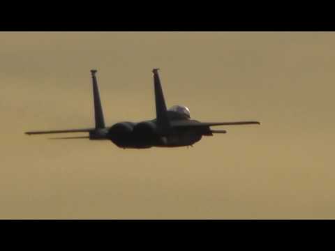 good Flyby USAF F15 Fighter jet & nice sky  RAF lakenheath 3Nov16 309p