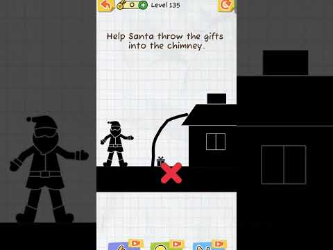 Draw 2 save game Level 135 !!how help santa throw the gifts into the chimney ??