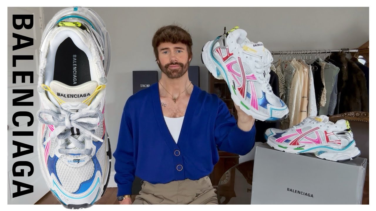 関税込【BALENCIAGA】Runner Sneakers White/Blue/Gray Balenciaga Men's Runner Sneakers in Blue/White/Grey Balenciaga