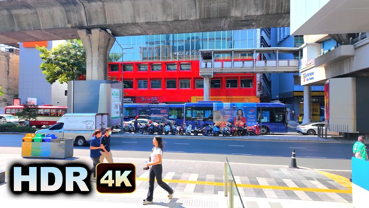HDR 4K //  Bangkok  Sala Daeng to Silom Station  Lumphini Park Sunset - Virtual Walk Thailand