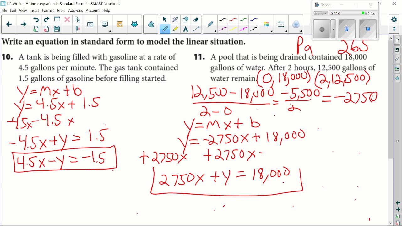 6 2 Creating linear equations in standard form from a word problem ...