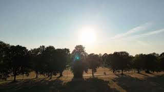 Racecourse sunset practice drone shot. 