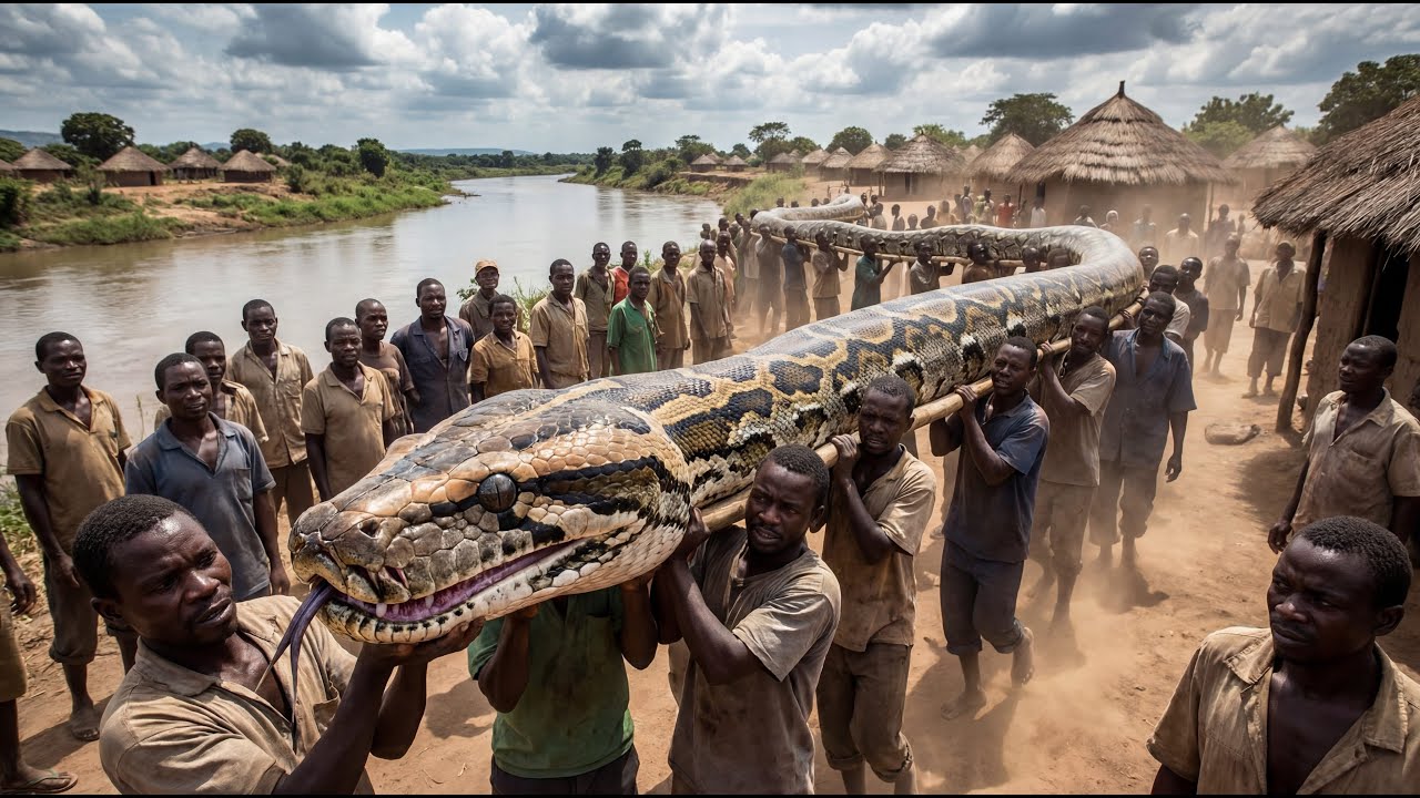 THE ENTIRE VILLAGE JOINED FORCES TO CARRY A GIANT PYTHON – A SCENIC BEYOND BELIEF