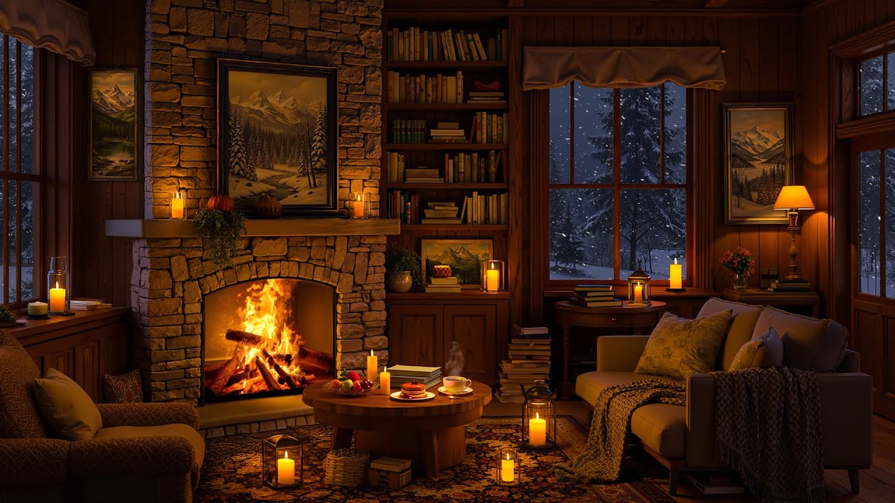 Cozy Winter Cabin Ambience ❄️ Warm Jazz, Relaxing Blizzard & Fireplace Sounds for Studying, Sleeping