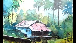 watercolor landscape painting beginners simple paint scenery village david