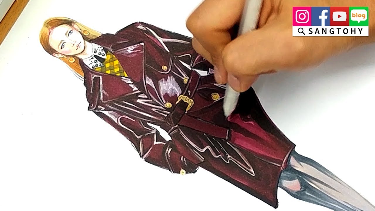 [Fashion illustration/패션일러스트] Leather 가죽 / Marker,colorpencil 마카,색연필/ Versace 베르사체 2018 FW