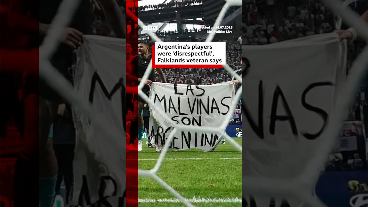 UK says Falklands Islands "definitely ours" after Argentina World Cup banner. #BBCNews