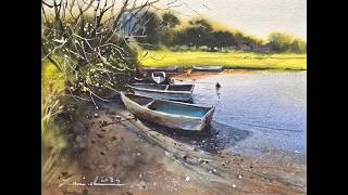 How to Paint a Calm River Scene with Boats | Watercolor Tutorial