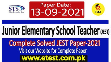 Junior Elementary School Teacher JEST Paper 13-09-2021||JEST Solved Paper 2021||ETEST