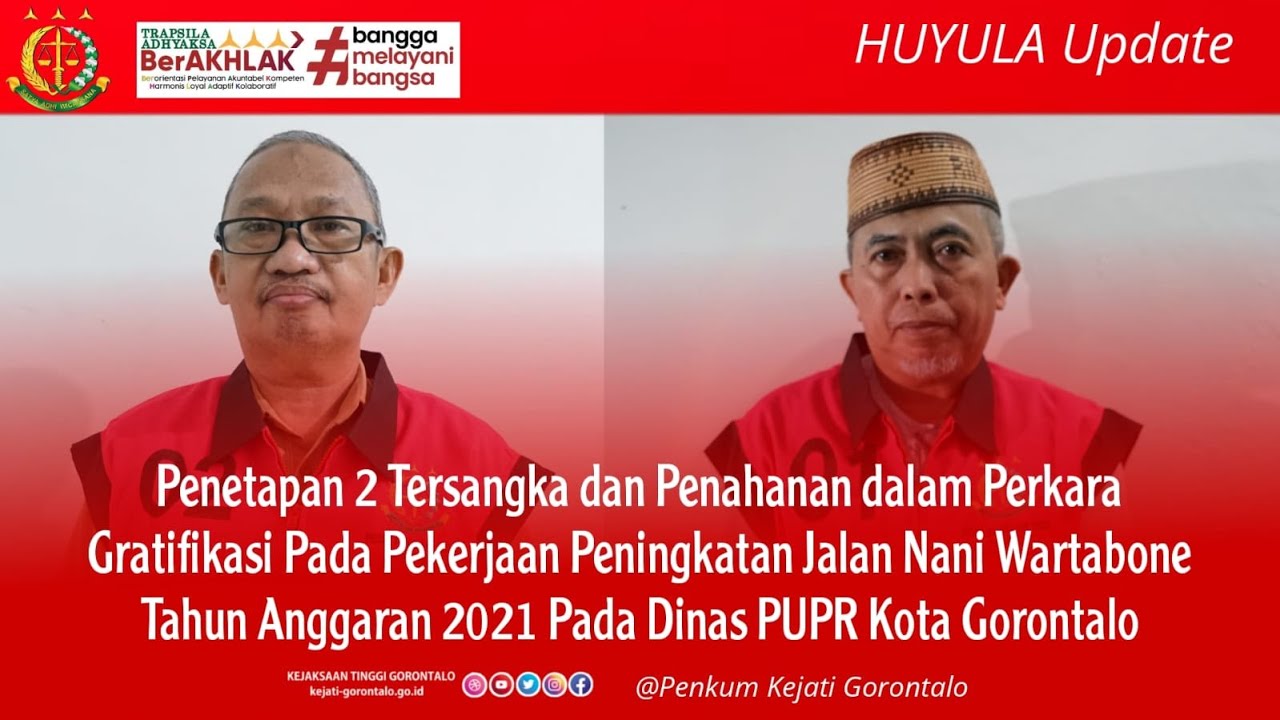 TIM PENYIDIK KEJATI GORONTALO MENAHAN TERSANGKA AA DAN FL  KPA DAN REKANAN DINAS PUPR KOTA GORONTALO