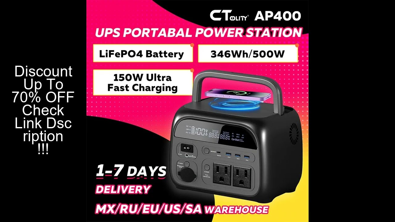 CTOLITY AP400 500W Solar Generator Portable Power Station 345Wh LiFePO4 Battery 110V 220V AC Output