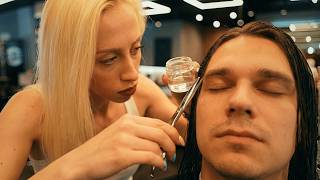 Extremely Good Long Hair 95% Scissors Service — Relaxing Haircut by Beautiful Barber Girl Olya