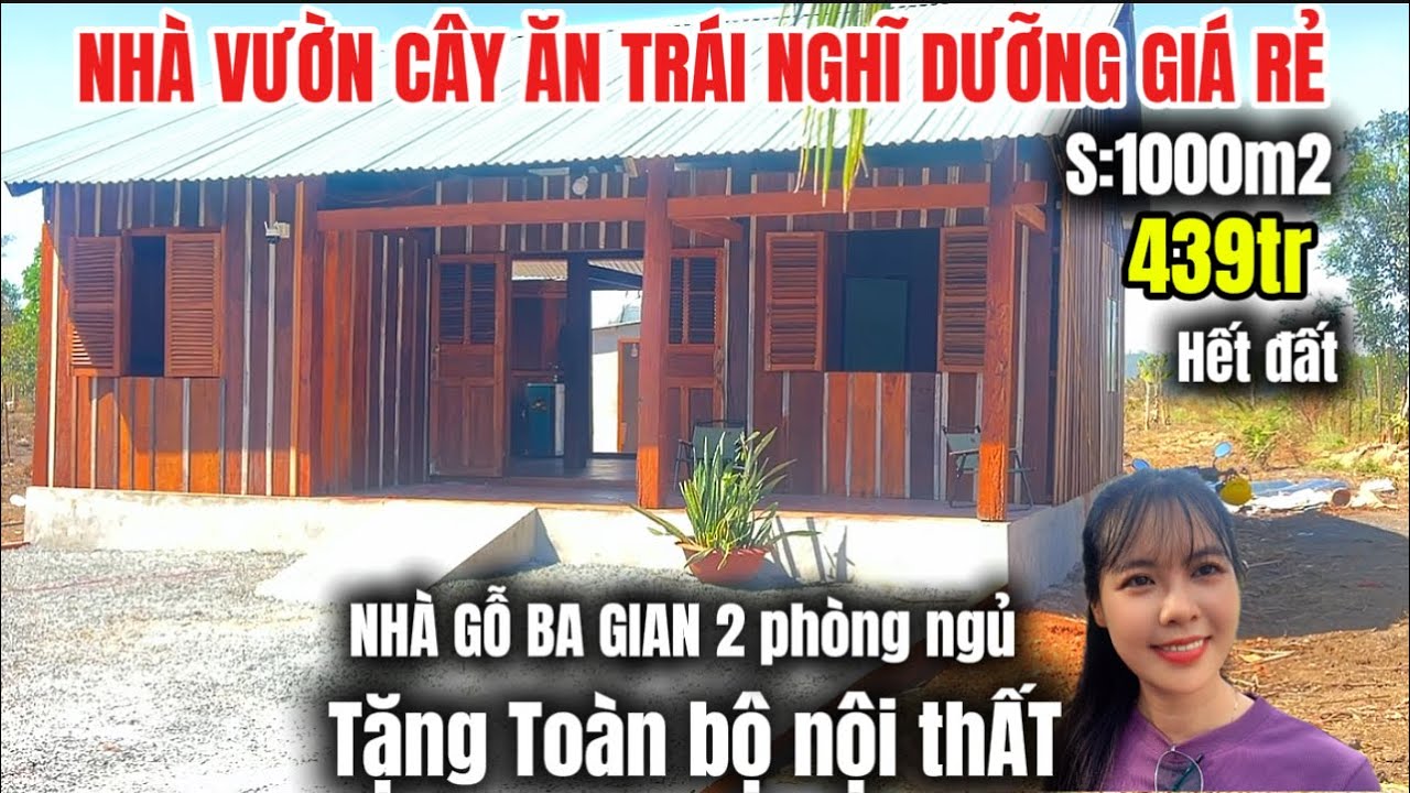 💥Nhà gỗ ba gian đẹp tặng hết nội thất cây ăn trái - s:1000m2 14m mặt tiền QH thổ cư -439tr hết
