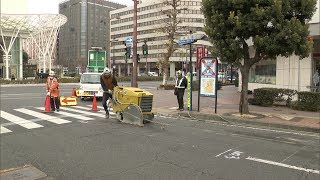 岡山市中心部のにぎわいづくりへ　「県庁通り」の歩道1車線化の工事始まる
