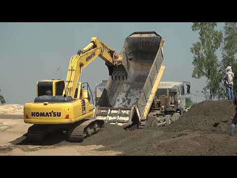 Road Construction Machines in Cambodia / Amazing Extreme Dump Truck Unloading Sand