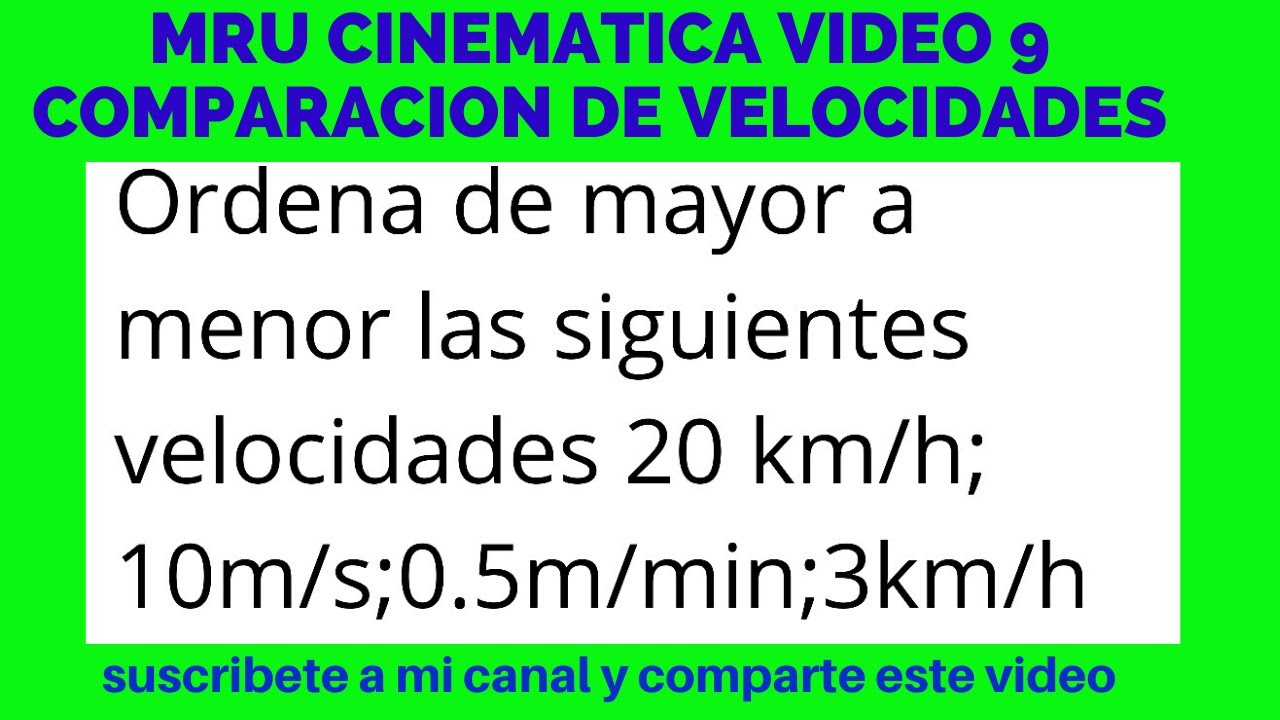 MRU CINEMÁTICA VIDEO 9 COMPARACIÓN DE VELOCIDADES Y CONVERSIÓN DE ...