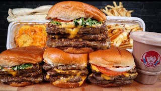 ASMR DAVE'S TRIPLE CHEESE BURGERS, CHILI CHEESE NACHOS, CHOCOLATE FROSTY, CHICKEN WRAPS & POUTINE