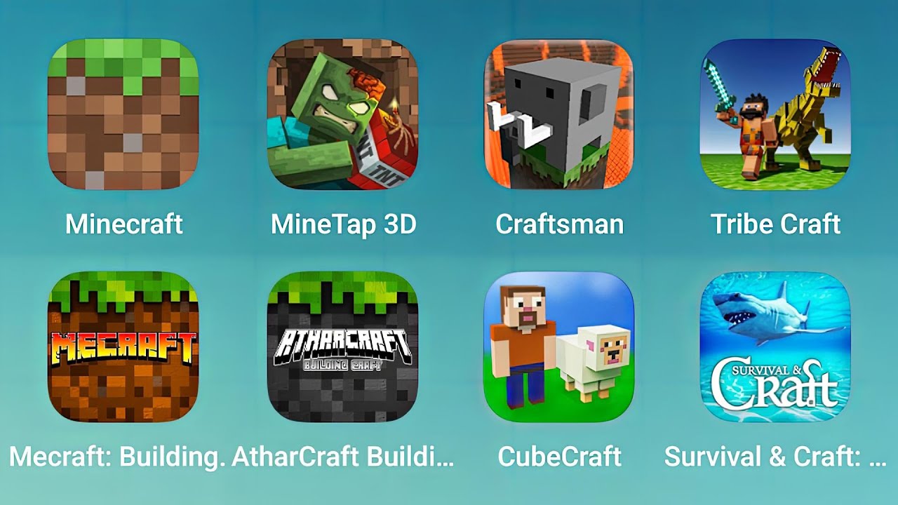 Minecraft, MineTap 3D, Craftsman, Tribe Craft, Mecraft Building, AtharCraft, Cube Craft, Survival