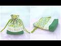 巾着袋の作り方 裏地付き三角マチ付きポーチ　 インド刺繍リボンアレンジ　How to make a drawstring pouch / diy kawaii pouch