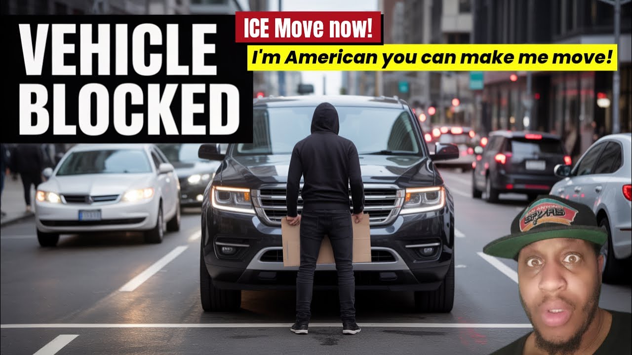 ICE Agent Pushes Man to Ground After Blocking Vehicle in Street Confrontation