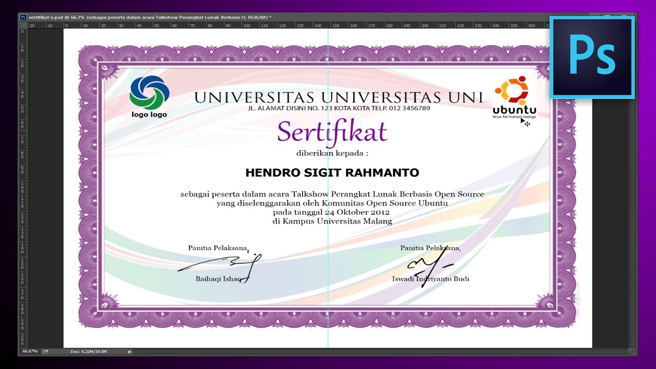 Tutorial Desain  Sertifikat Pelatihan dengan  photoshop  