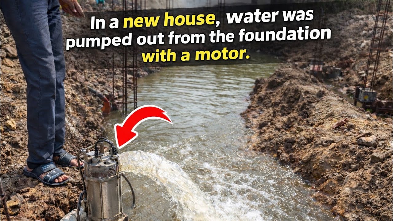 In a new house, water was pumped out from the foundation with a motor.