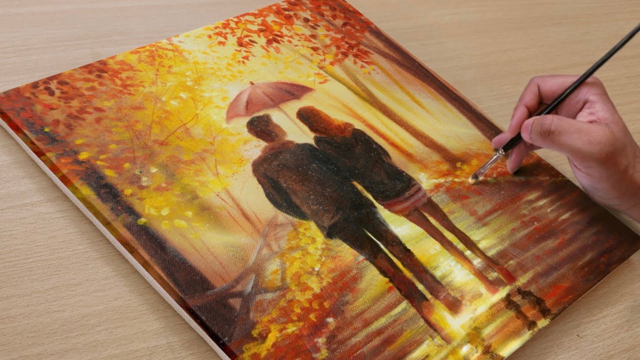 How to Draw Autumn Scenary / Acrylic Painting / STEP BY STEP 