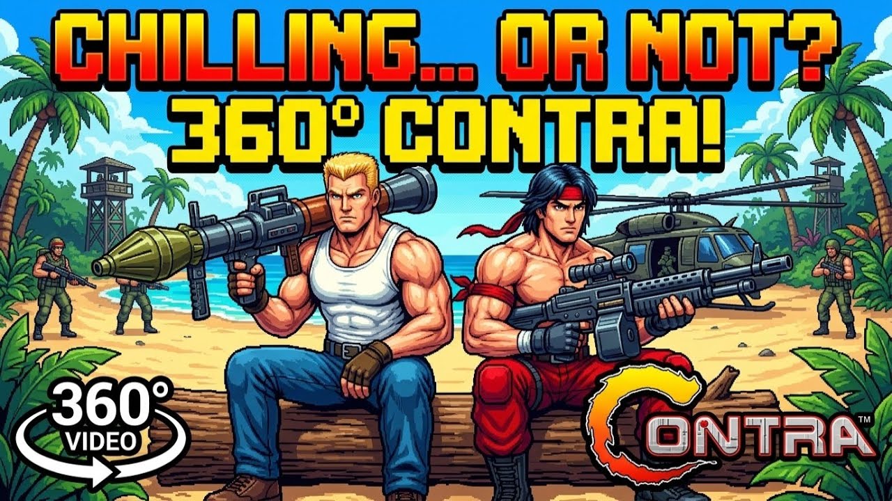 Video Thumbnail for Chilling on the Beach with Bill Rizer and Lance Bean (360° Video) | Contra | 360° VR, AI Animation