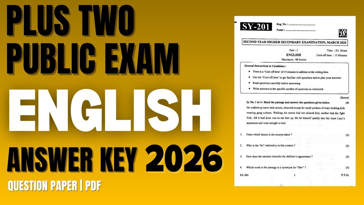 PLUS TWO ENGLISH PUBLIC EXAM QUESTION PAPER & ANSWER KEY 2026 #plustwo ...
