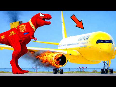 Airplane Gets Extinguished By Dinosaur Fire Brigade Because The Plane’s Engines Are On Fire | GTA 5