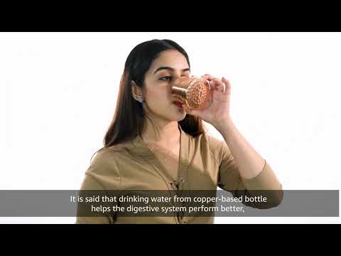 Copper Bedroom Water Bottle By indian Art Villa-with Inbuilt Glas & Hammered Shine Design -Drinkware - video from Indian Art Villa