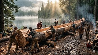 Man Turns Massive Log into Amazing CANOE | Handmade Man Building a Wooden Ships 