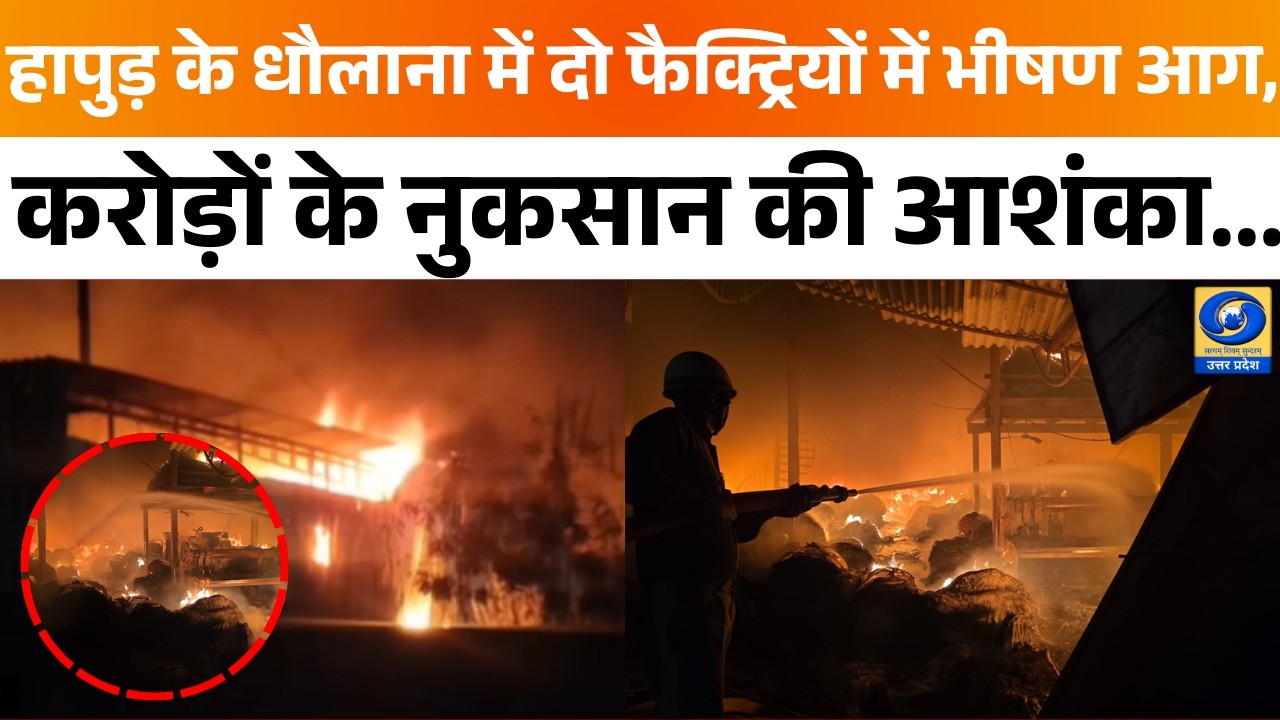 🔴WATCH | Hapur के धौलाना में दो फैक्ट्रियों में भीषण आग, करोड़ों के नुकसान की आशंका | Fire Accident