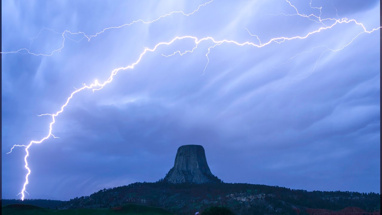 Wyoming Devils Tower National Monument approaching thunderstorm