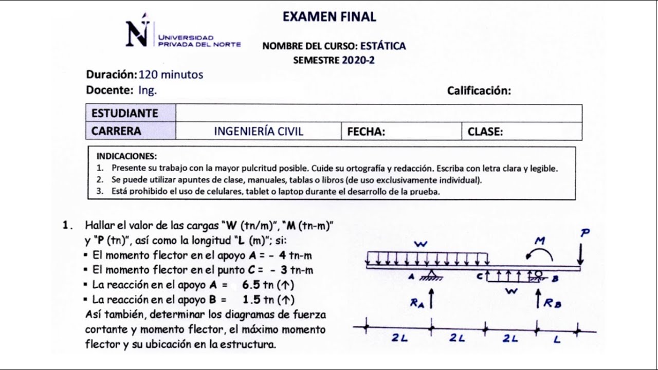 EXAMEN FINAL ESTÁTICA UPN 2020-2 - YouTube