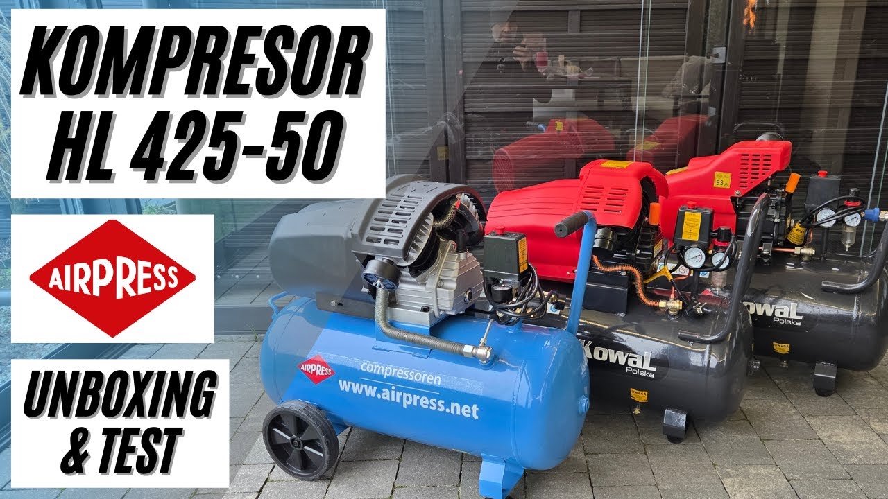 Kompresor dwutłokowy Airpress HL425-50 – unboxing, dane techniczne i wydajność. Porównanie z Kowal