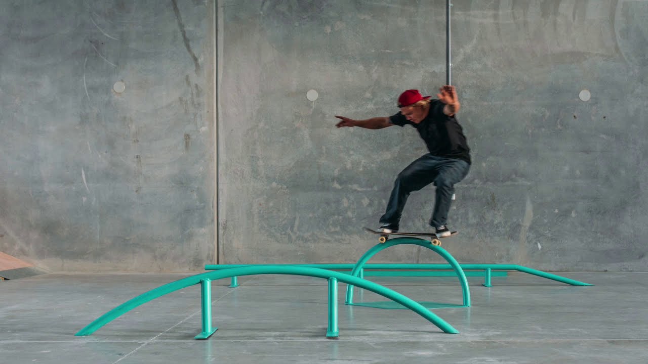 Roller Blader Grinding Handrail Line Skater Grind Rails Skatepark