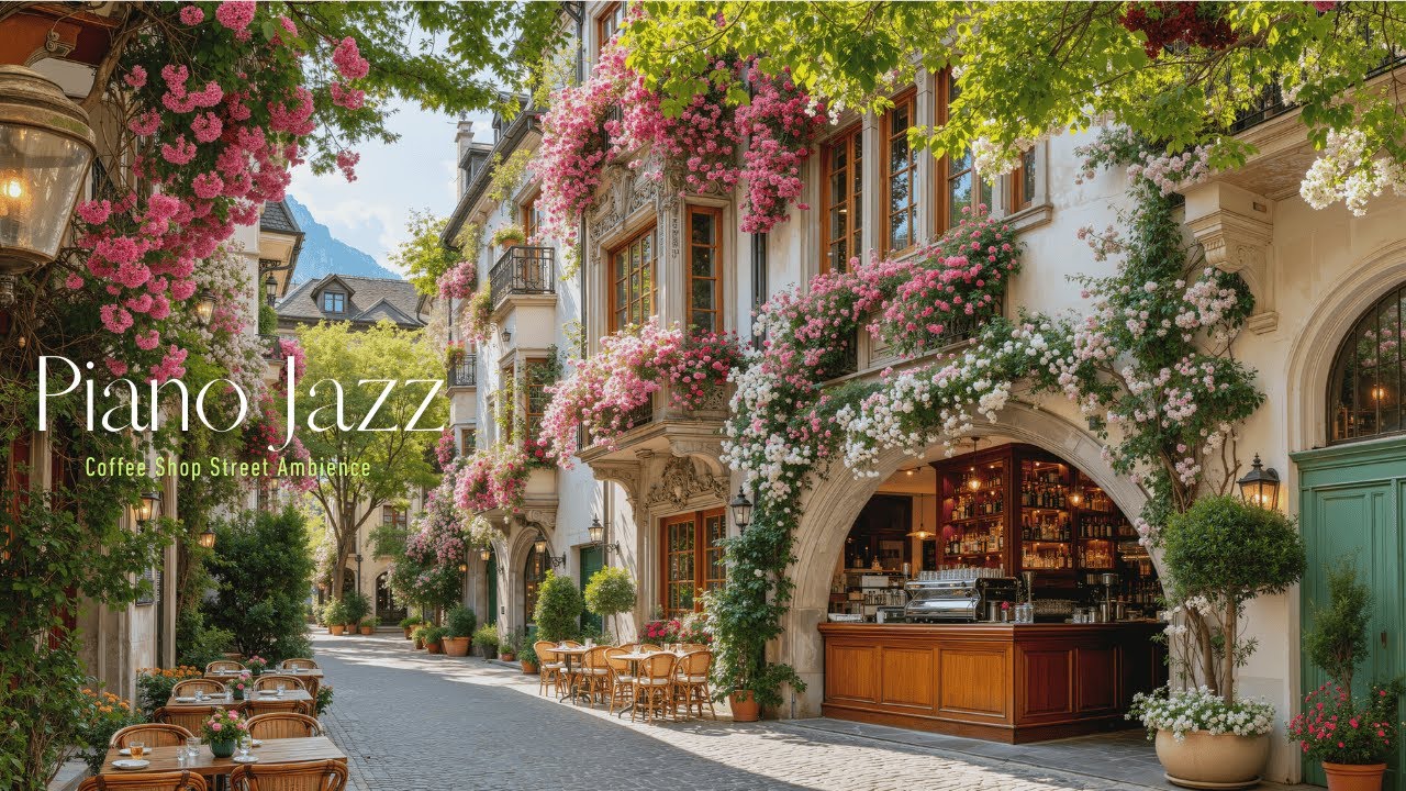Уютная Кофейня На Улице На Фоне Природы, Джаз – Нежный Фортепианный Джаз На Открытом Воздухе Для ...