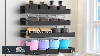 HuggieGems 4 Pack Magnetic Spice Rack Organizer for Refrigerator and Oven Black