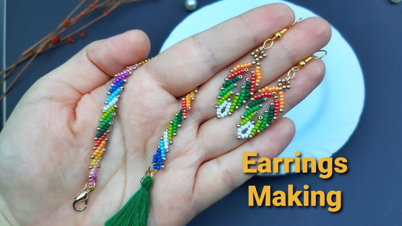 Kum Boncuktan Kolay Yaprak Küpe Yapımı. Easy Leaf Earring Making.