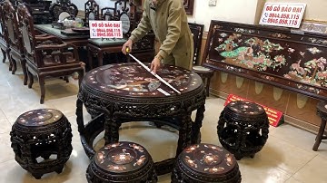 bộ trống gỗ trắc cẩn ngà sưa ốc, tranh gỗ trắc khảm ngà gỗ sưa ốc xà cừ, tứ quý gỗ trắc cẩn ngà ,ốc