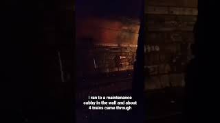 TRAINS COME WHILE INSIDE TUNNEL LIGHT PAINTING