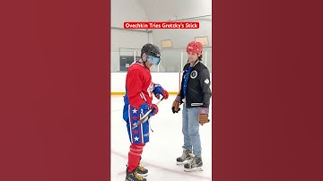 Ovechkin tries Gretzky’s stick 🏒 #hockey #pavelbarber #Ovechkin