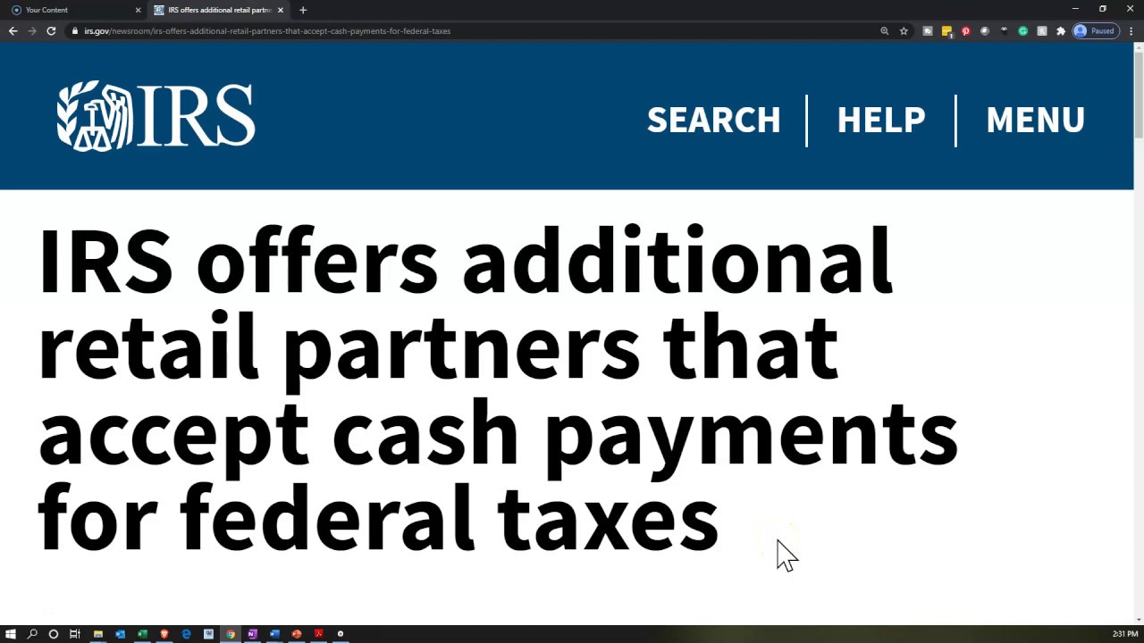IRS News IRS Offers Additional Retail Partners That Accept Cash 