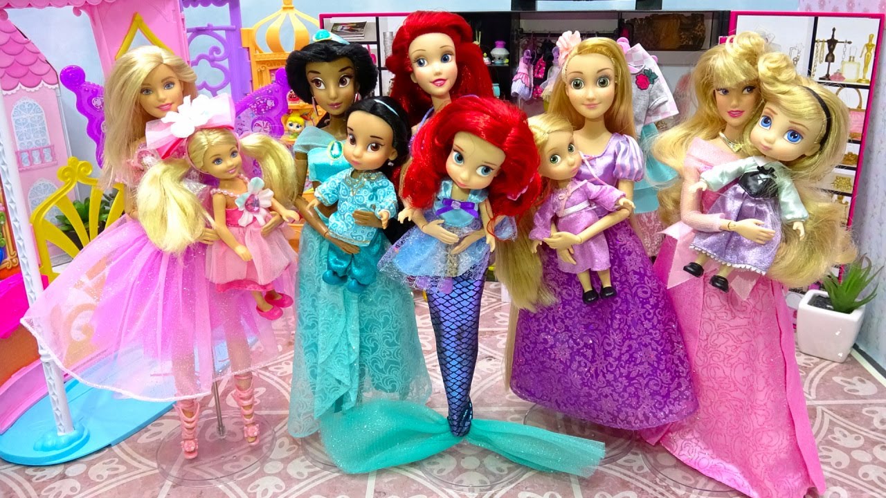 ディズニープリンセスとバービーのお姫様の部屋で 着せ替えごっこ ドレスに変身ごっこ遊び 人魚アリエル ラプンツェル オーロラ姫 ジャスミン Barbie 洗濯機 手作り工作 Diy ミニチュアドール Youtube