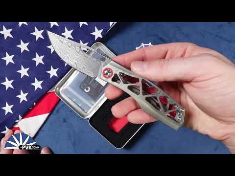 Prince Customs Protean, Damascus Blade, Textured Titanium Handle and Backspacer, Red Glass Clip