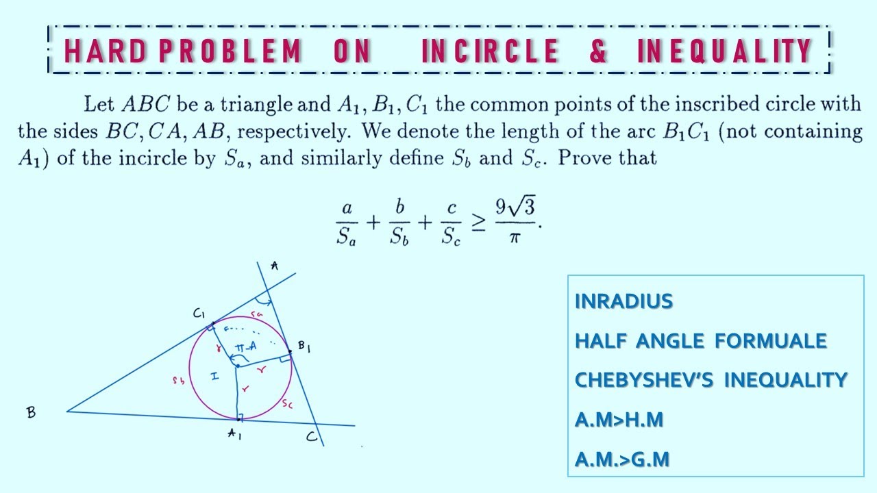 HARD PROBLEM   ON     INCIRCLE   &   INEQUALITY |SOLUTION OF TRIANGLE | JEE ADVANCED | KVPY | INMO
