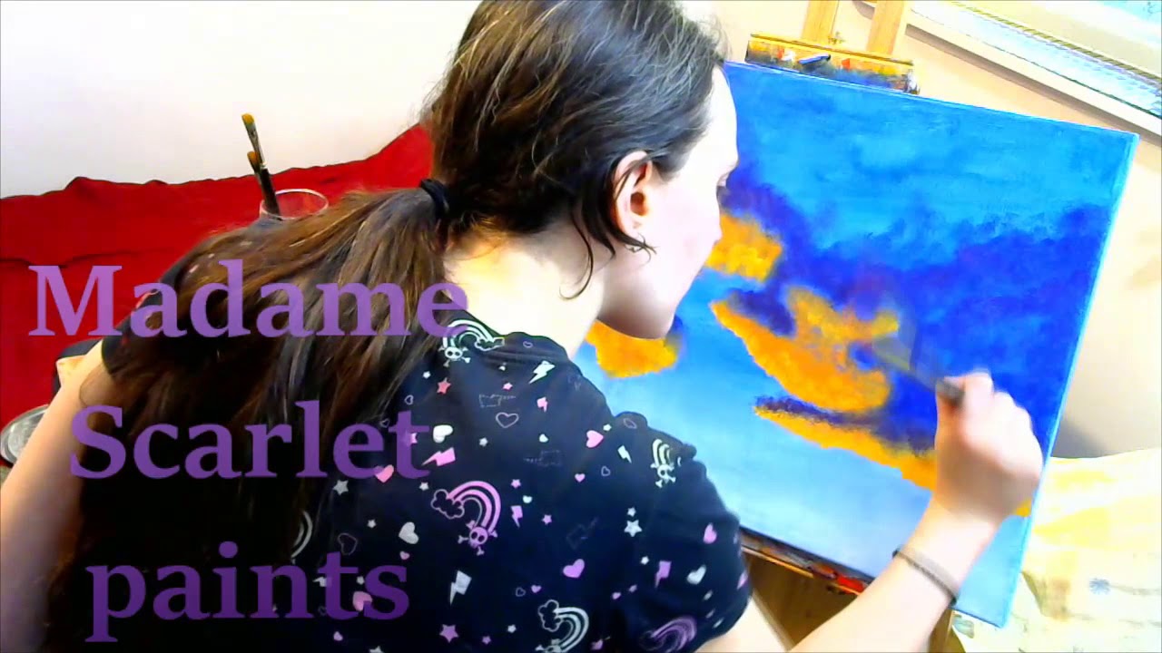Madame Scarlet Paints the Sky [timelapse abstract oil painting] - YouTube
