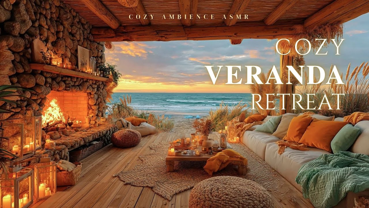 Cozy Veranda Retreat 🌊🔥Relaxing Fire Crackle & Ocean Waves for Relaxation and Inner Peace