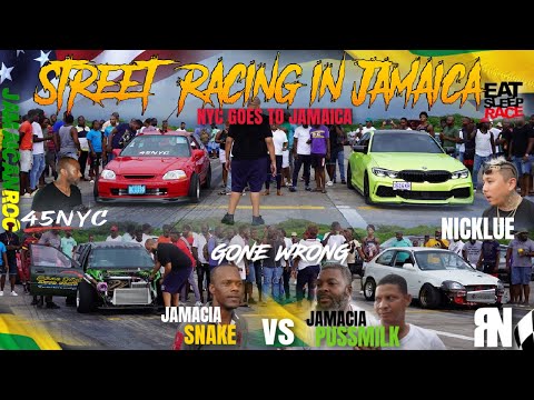 STREET RACE 45NYC K20 TURBO VS K24 NITROUS & M340 MODDED PUSSMILK VS SNAKE JAMAICA BATTLE GONE WRONG